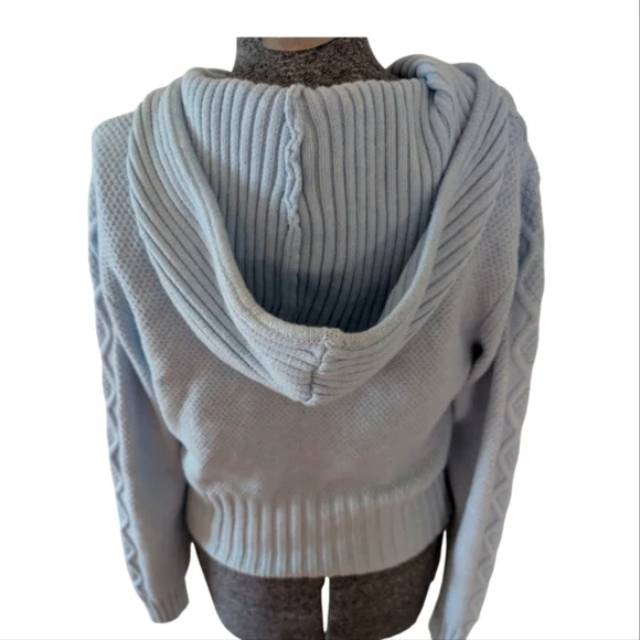 NWT Wild Fable Light Blue Cable Knit Zip-Up Hooded Sweater Medium Baby Blue - Picture 3 of 9
